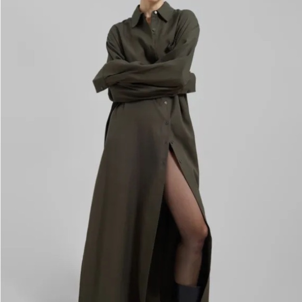 The Frankie Shop 'Avery' Olive Green Maxi Shirt Dress